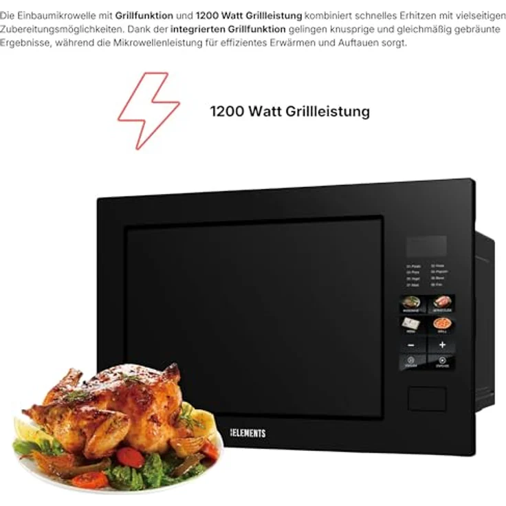 KB ELEMENTS 60 cm Einbaumikrowelle, 25 Liter Garraum, 1320 Watt Gesamtleistung, Full-Touch-Display, Edelstahl Innenraum, Glasrahmen – Bild 5