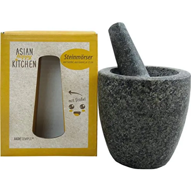 JADE TEMPLE Steinmörser mit Stößel im Set, effektives und einfaches mörsern, aus massivem Granit mit 12 cm Durchmesser und 12 cm Höhe