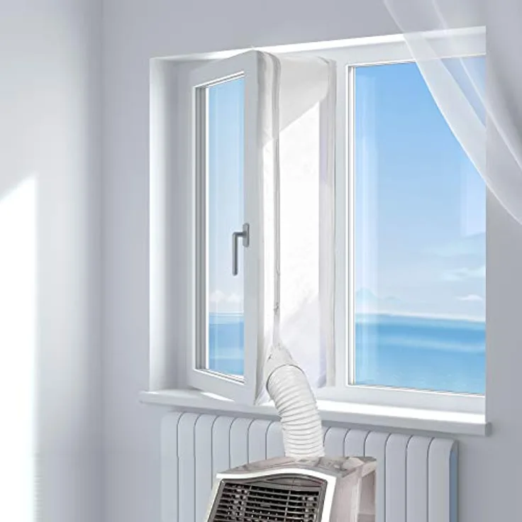 HOOMEE Fensterabdichtung für Mobile Klimageräte, 400 cm, energieeffizient mit extra starkem Reißverschluss und für Ein- und Zweischlauchtechnik geeignet
