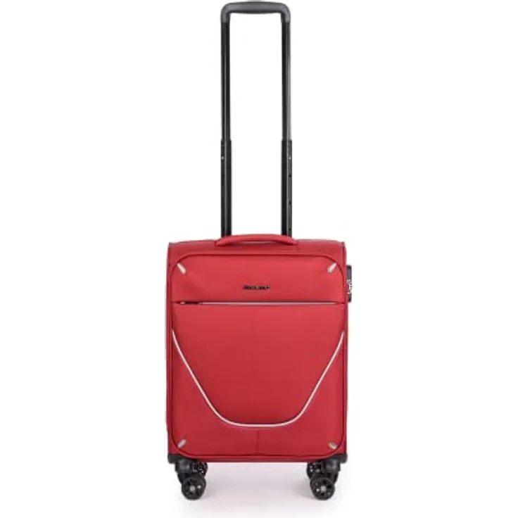 Stratic Strong Koffer Weichschale Reisekoffer Trolley Rollkoffer Handgepäck, 4 Rollen, Größe S, Rot