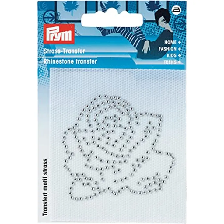 Prym Strass-Transfer Rose Silber Metall, 55 x 60mm