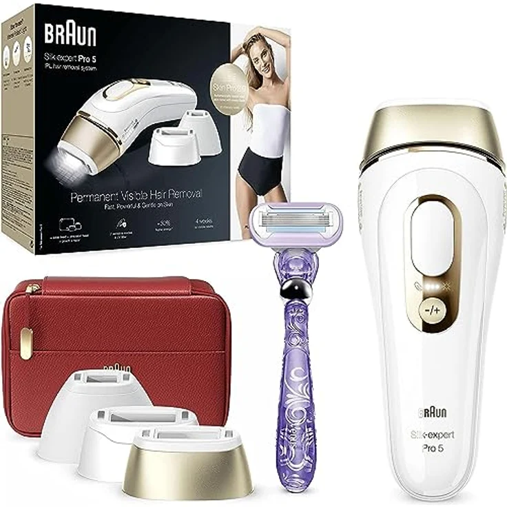 Braun IPL Silk Expert Pro 5 Haarentfernungsgerät Damen/Herren, dauerhaft sichtbare Haarentfernung, Venus Rasierer & Tasche, Alternative zur Laser Haarentfernung, Geschenk Frau, PL5267, weiß/gold – Bild 1