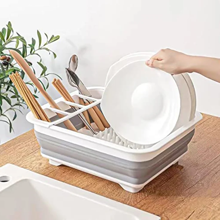 INTIRILIFE Abtropfgestell Geschirrbox faltbar in Grau-Weiß, 36 x 31.5 x 12.7 cm, für Besteck und Geschirr, ideal für Camping und Zuhause – Bild 3