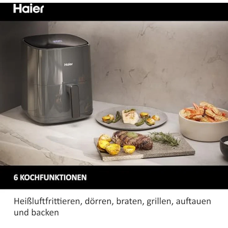 Haier Heißluftfritteuse mit LED Display I Airfryer mit 6 Programmen & 5L Volumen für 4 Personen I 1500W Fryer I Fritteuse Heißluft ohne Fett I spülmaschinenfest [HAF5P] – Bild 2