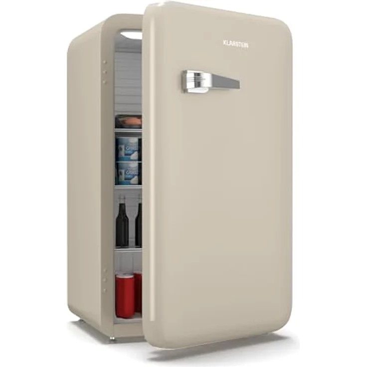 Klarstein Audrey Evo 90L Retro Mini Kühlschrank, 40 dB leise, verstellbare Füße, Wendetür, mechanisches Thermostat, creme – Bild 1