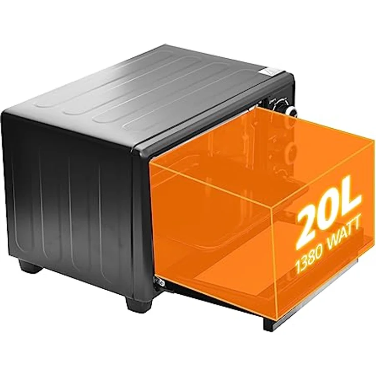 OptimumX 20 L Minibackofen, Klein mini Backofen mit Umluft, 60 Min Timer, Pizza-Ofen, 1380 W, Schwarz – Bild 2
