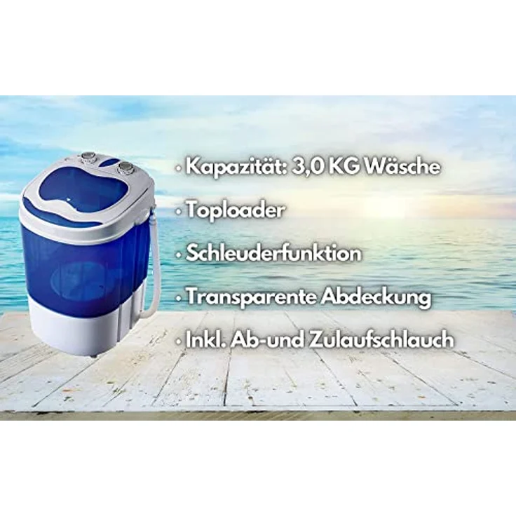 JUNG ADLER AD8051 Mini Waschmaschine mit Schleuder blau, Waschautomat bis 3 KG, Reisewaschmaschine, Miniwaschmaschine, Camping Mobile Waschmaschine, Toploader (1 Kammer) – Bild 5