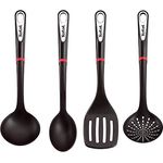 Tefal Ingenio K206S4 Küchenhelfer-Set | Suppenkelle, Gemüselöffel, Löffel, Bratwender | Kunststoff | Schwarz/Silber/Rot- 17,2 x 8,1 x 36 cm (LxBxH)