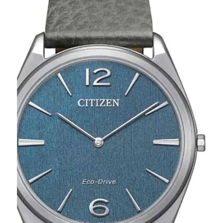 Citizen AR3120-24L Suratto, Herrenuhr 38 mm, Solar Edelstahl, blau, mit grauem Lederarmband und Saphirglas – Bild 2