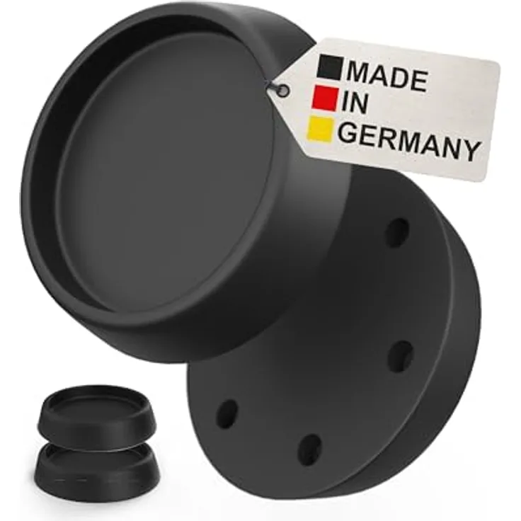 BAUHELD 4x Schwingungsdämpfer Waschmaschine und Trockner, Antivibrationsfüße aus Gummi, kompatibel mit Bosch, Siemens, AEG, rutschfeste Unterlage in Schwarz, Made in Germany