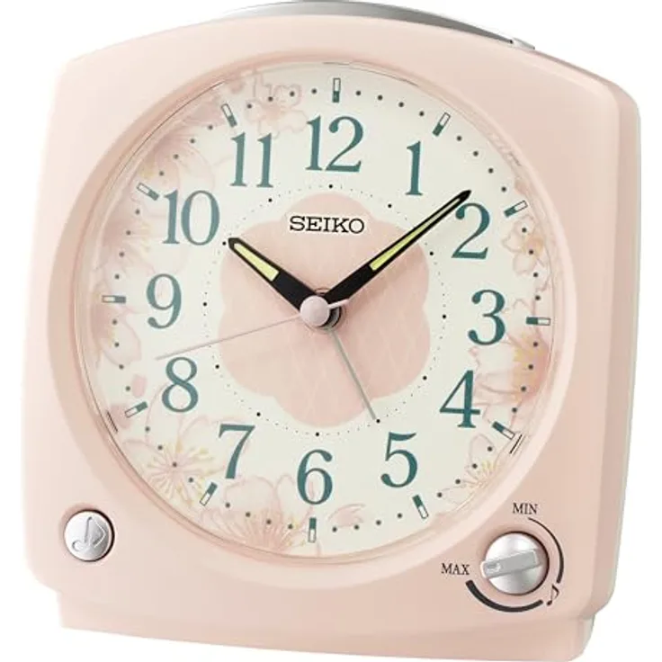 Seiko Clocks Wecker QHP012P, Wecker mit ruhigem Sekundenzeiger, wählbaremAlarm (1 Vogelgesang / 3 Melodien / Piepton), Snooze, 13 x 12 x 7 cm, Kunststoffgehäuse