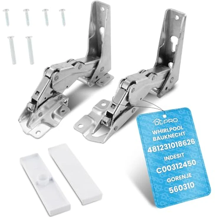 DL-pro Türscharnier Set oben + unten für Whirlpool Bauknecht Ignis 481231018626, Indesit Hotpoint C00312450, 2 Scharniere mit Montagesatz, robust und langlebig – Bild 1