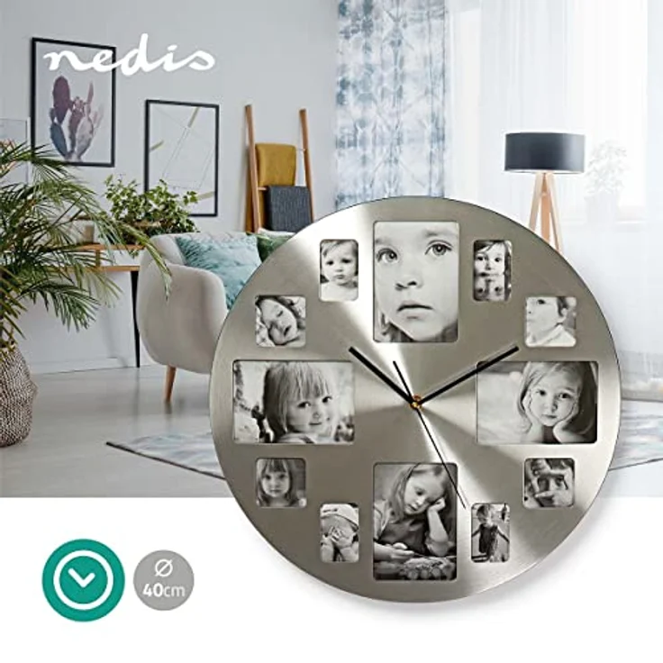 NEDIS CLWA003PH40 Kreisförmige Wanduhr, Durchmesser von 40 cm, Photo Frame, Silber – Bild 2