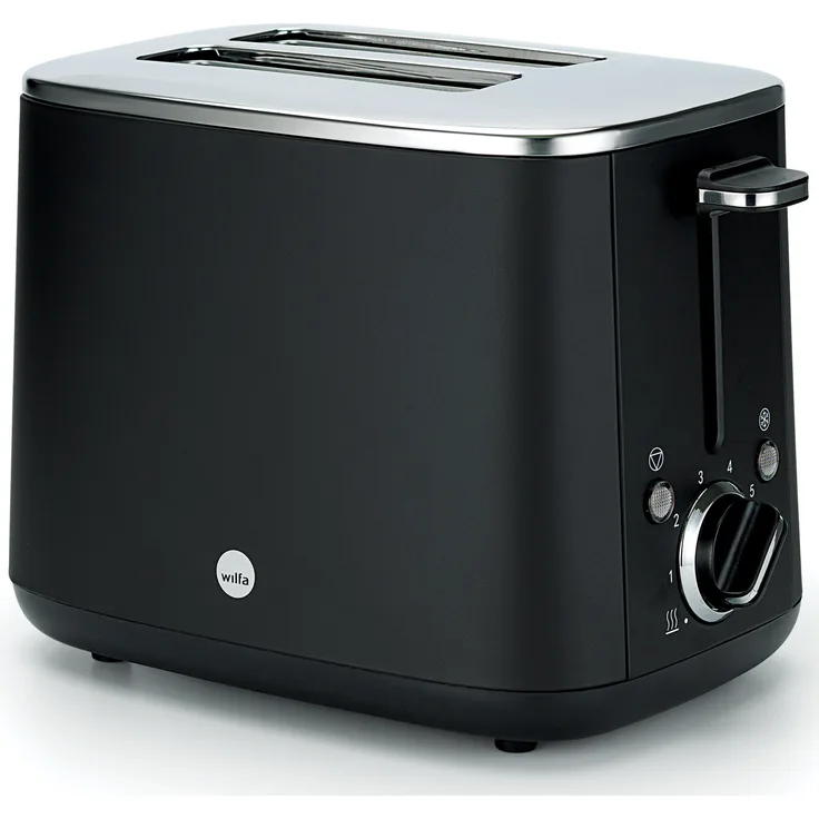Wilfa TO2B-1000, Toaster schwarz, Edelstahl, 2 Scheiben, 7 Röstgrade, Auftau- und Aufwärmfunktion, abnehmbares Krümelbrett