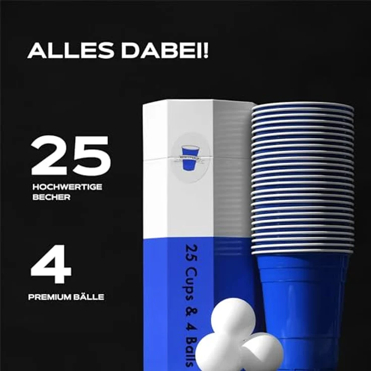 RedCupShop® Blue Cups, 25 blaue Partybecher & 4 Bälle, spülmaschinenfest, wiederverwendbar, 473ml, ideal für Beer Pong und Events – Bild 2