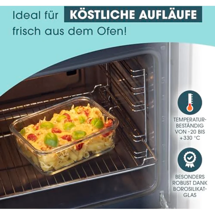 GOURMETmaxx Glas-Frischhaltedosen Klick-it, 1600 ml, luft- und wasserdicht, backofen- und mikrowellenfest, spülmaschinengeeignet – Bild 4