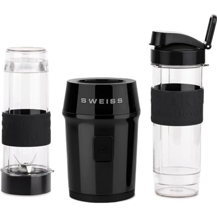 SWEISS Mini-Blender MOOV9, tragbarer Mixer mit 300 W, 2 Trinkflaschen à 570 ml, 4 Edelstahlklingen, spülmaschinengeeignet, Schwarz – Bild 4