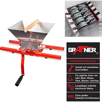 Grafner Obstmühle 7 Liter Mit Handkurbel - Robustes Gerät Für Äpfel, Beeren & Trauben