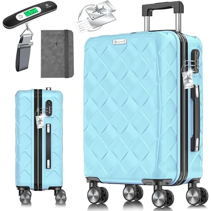 KESSER® Reisekoffer 55L ABS Hartschalenkoffer mit Zahlenschloss, Kofferwaage, Reisebrieftasche, 360° Rollen und Teleskopstange, Schwarz