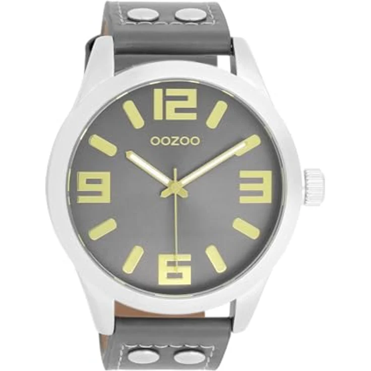 OOZOO Quarzuhr C1087, Armbanduhr mit Metallgehäuse, grau Zifferblatt, dunkelgraues Lederarmband, Ø 46mm, spritzwassergeschützt – Bild 1