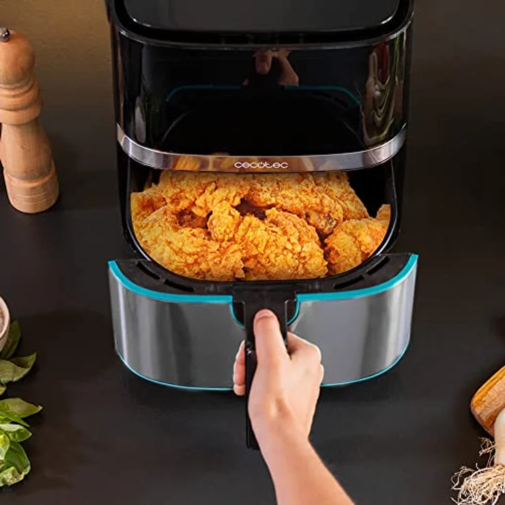 Cecotec Heißluftfritteuse 5,5 L Cecofry Full Inox 5500 Pro mit Zubehör. 1700 W, Kompaktes und Digitale, Diät-Fritteuse, Edelstahlausführung, ölfrei, PerfectCook, Inklusive Zubehör – Bild 3