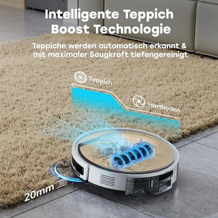 ZACO V5 Max Saugroboter mit Wischfunktion, 3000Pa Saugkraft, Alexa/App Steuerung, ideal für Tierhaare, leiser 2in1 Wischroboter, blau – Bild 4