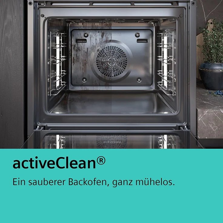 Siemens HB578ABS0, iQ500, Einbaubackofen, A, Einbaugerät, Netzbetrieb, Volumen 71 l, Breite 59,5 cm, Pyrolyse / activeClean, cookControl, 30 Programme, 3D Heißluft, schwarz – Bild 6