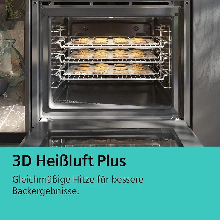 Siemens HB578ABS0, iQ500, Einbaubackofen, A, Einbaugerät, Netzbetrieb, Volumen 71 l, Breite 59,5 cm, Pyrolyse / activeClean, cookControl, 30 Programme, 3D Heißluft, schwarz – Bild 7