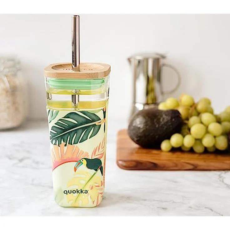 Quokka LIQUID CUBE TOUCANS 2022 | GLASBECHER MIT TRINKHALM UND SILIKONHÜLLE 540 ML – Bild 2