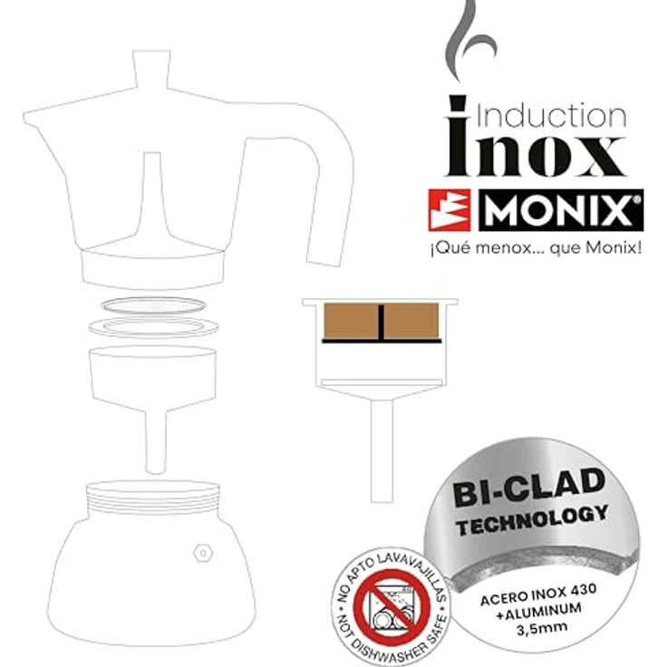 Bra Espressokocher BRA INOX RED 9T, italienische Kaffeemaschine aus Edelstahl mit 470 ml Kapazität für 9 Tassen, induktionsgeeignet, rot – Bild 7