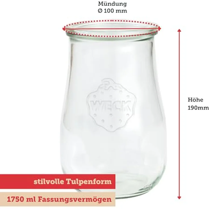 Weck Tulpenglas 1750ml (4er-Pack), Transparentes Einmachglas, temperaturbeständig bis 180°C, spülmaschinenfest – Bild 4