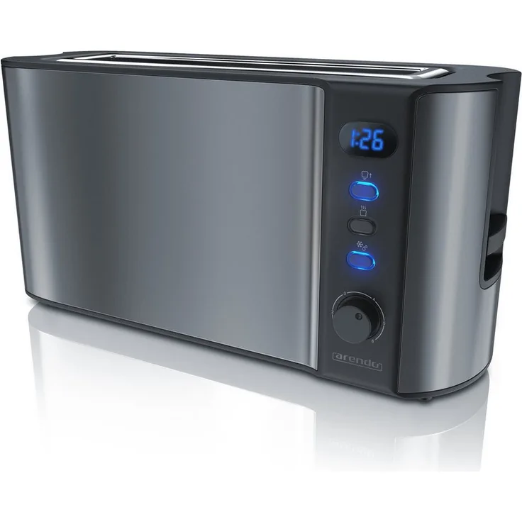 Arendo Frukost Langschlitz-Toaster, 2 Scheiben, 1000W, Brötchenaufsatz, Wärmeisolierend, Display