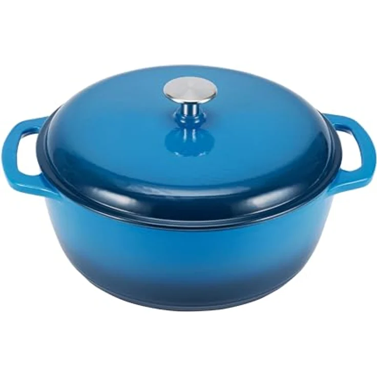 AmazonBasics Bräter Schmortopf aus emailliertem Gusseisen, 5,67 l, Blau – Bild 2