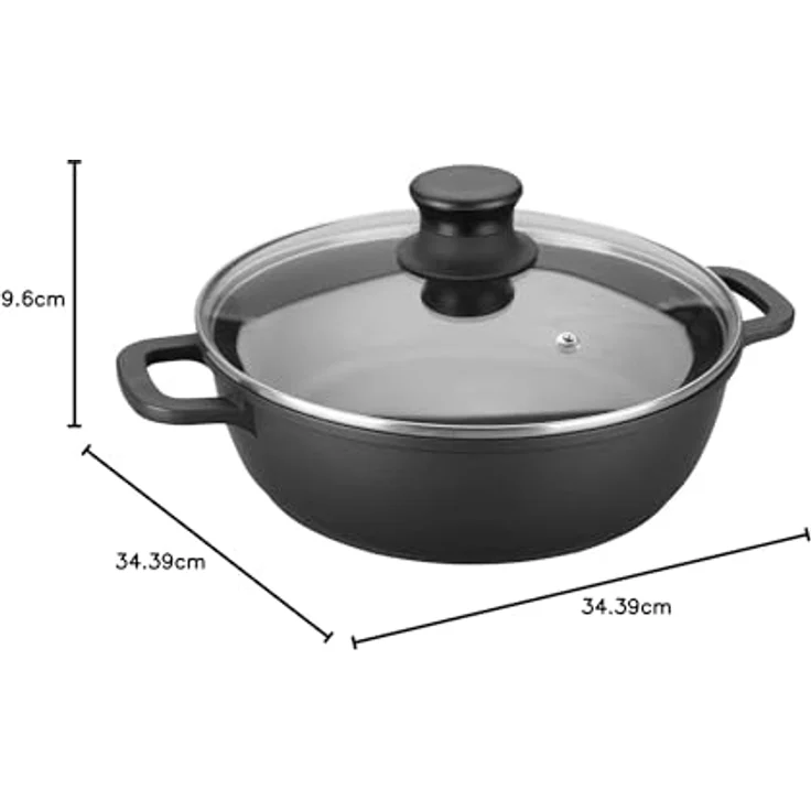 LACOR 25832 Bratentopf mit Glasdeckel, Aluminium, 32 cm, 5,2 lt, Schwarz – Bild 3