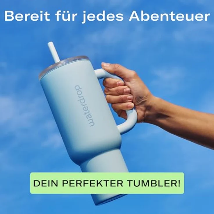 waterdrop® Thermobecher mit Strohhalm 1,1L – Auslaufsichere Edelstahltrinkflasche mit doppelwandiger Vakuumisolierung, hält Getränke bis zu 12 Stunden kalt – Bild 2