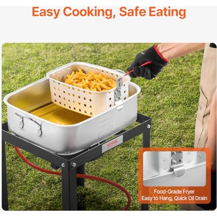 VEVOR Fritteuse für Fisch und Flügel, 13,27 l, Propan-Fritteuse aus Aluminium mit Thermometer und Doppelkorb, 58.000 BTU, für den Außenbereich – Bild 4