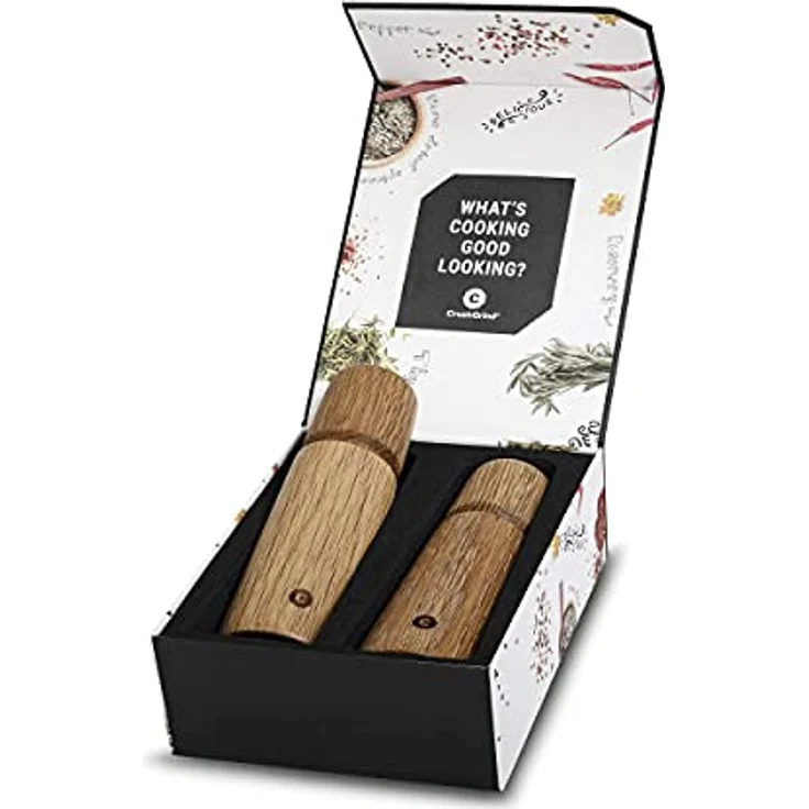 CrushGrind Stockholm Salz- und Pfeffermühlen-Set mit Keramikmahlwerk - Kommt in einer schönen Geschenkbox für den Feinschmecker, (168mm, 2 Stück, Eiche) – Bild 2