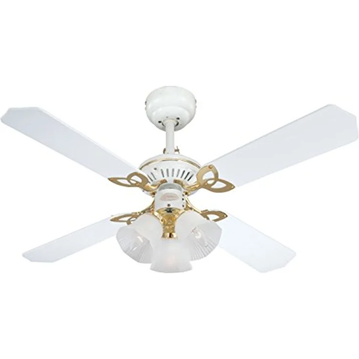 Westinghouse Lighting Westinghouse Princess Trio 7832440 Deckenventilator mit Beleuchtung, A++ to E, Metall, 60 W, E14, weiß mit poliertem messing, 105 x 105 x 43 cm – Bild 2