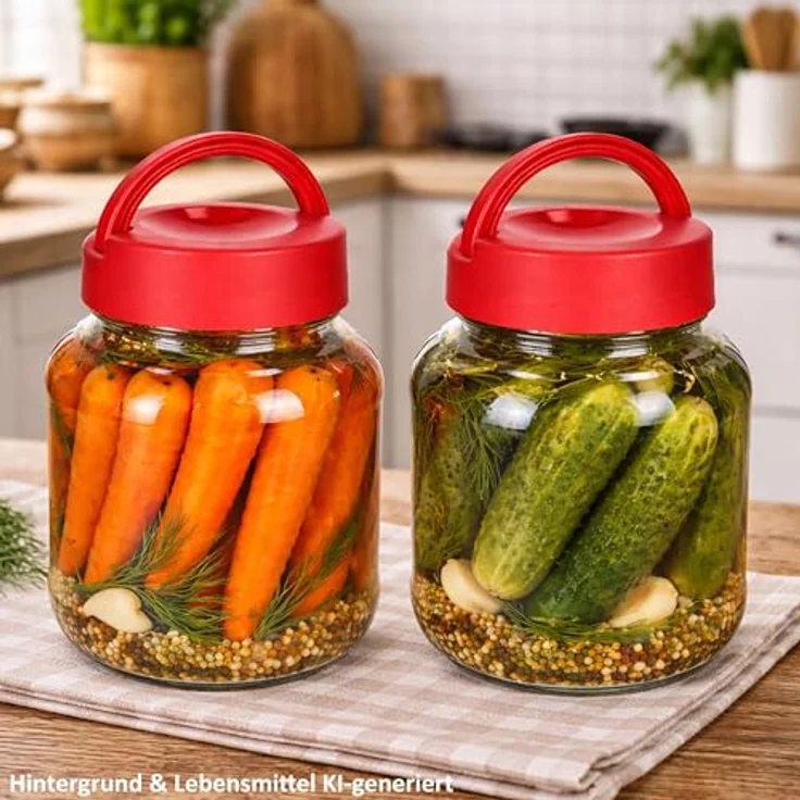 MamboCat 2er Set Kim Vorratsglas 1,7L mit rotem Kunststoffdeckel und Henkel zur praktischen Aufbewahrung von Lebensmitteln – Bild 5