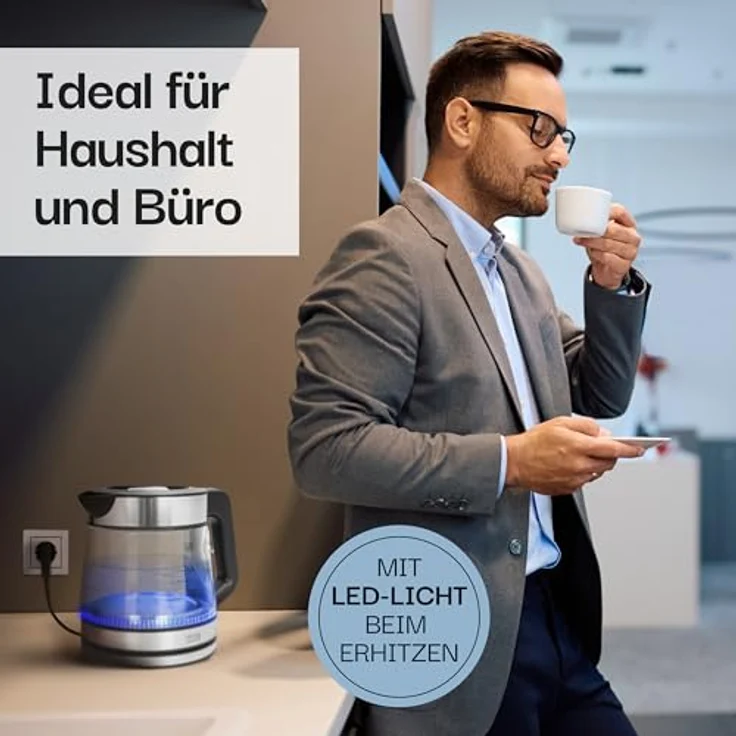 Lebenlang Glas-Wasserkocher 1,2 L, 1500 W – energieeffizient, 360°-Sockel, Edelstahl-Optik, automatische Abschaltung – Bild 4