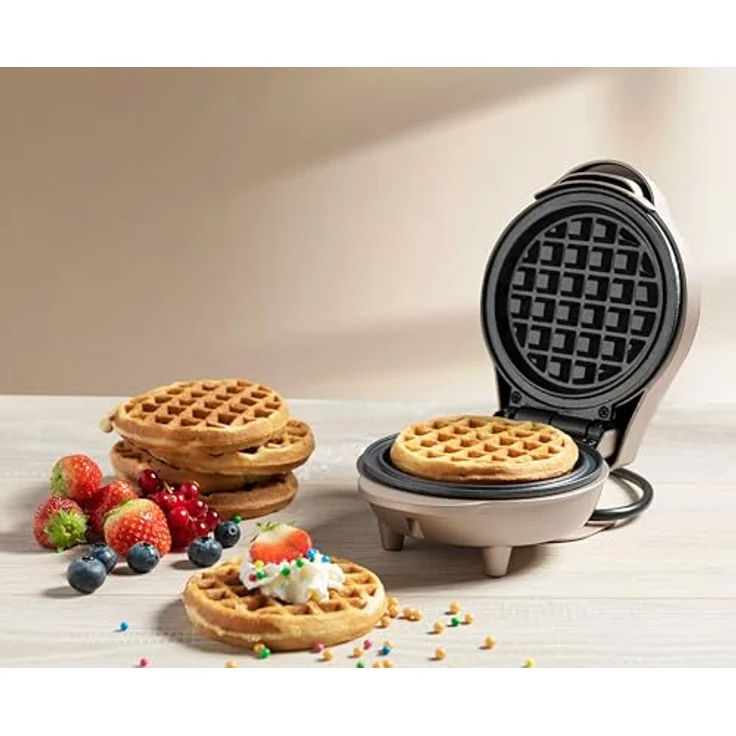 Bestron Mini-Waffeleisen AMW500SAT, Satin Collection, Hellbeige, Antihaftbeschichtung, ideal für Kindergeburtstage und Familienfeiern – Bild 4