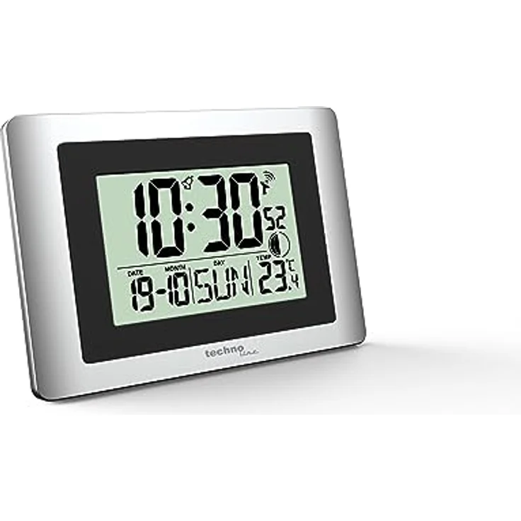 WS8028 Digitale Funkuhr, Wanduhr, Uhr, klein, 22 x 15 cm, Temperaturanzeige, Mondphase – Bild 1