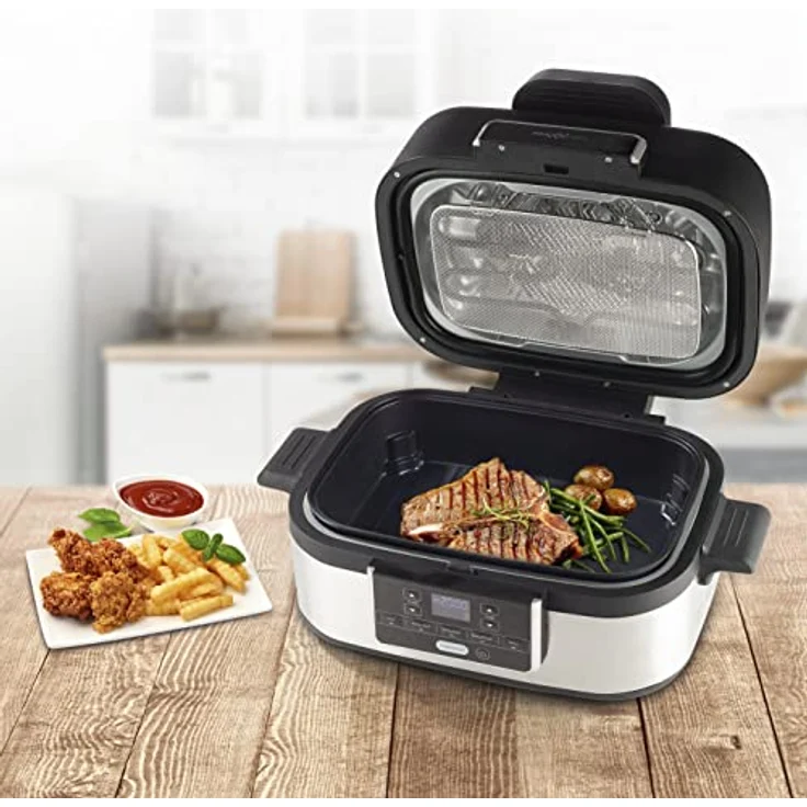 MAXXMEE Multi-Grill mit Heißluft-Funktion 1500w | Ober-/Unterhitze Tischgrill Antihaftbeschichtung | XL Garraum 4,5L zum Perfekten BBQ Look | 5 Programme & LED Display [Schwarz Silber/Kunstoff Stahl] – Bild 4
