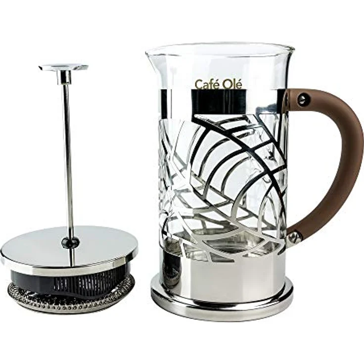Café Olé Floral Durchsichtiger Kaffeebereiter Kaffeepresse aus Edelstahl 18/10 und Glas 1000 ml 8 Mokkatassen, Silber, 1L – Bild 4