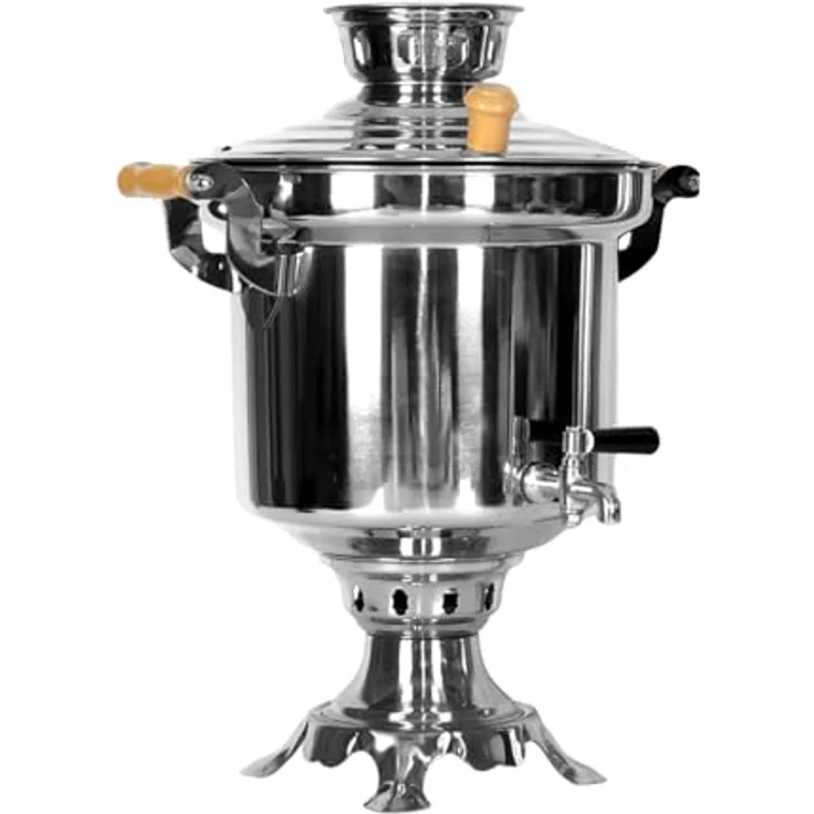 BIG-PAN Samowar 5 L aus Edelstahl mit Schornstein, authentischer Holzkohle Teekocher für orientalischen Teegenuss, robust und langlebig – Bild 3