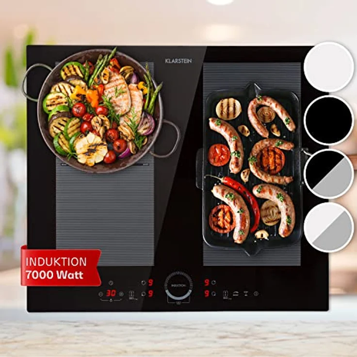 Klarstein Induktionskochfeld, Glaskeramik Kochfeld mit 4 Platten, Touch-Display, Digitalanzeige, Timer-Funktion, 7000 Watt, ThermoBoost und Sicherheitsfunktionen – Bild 1
