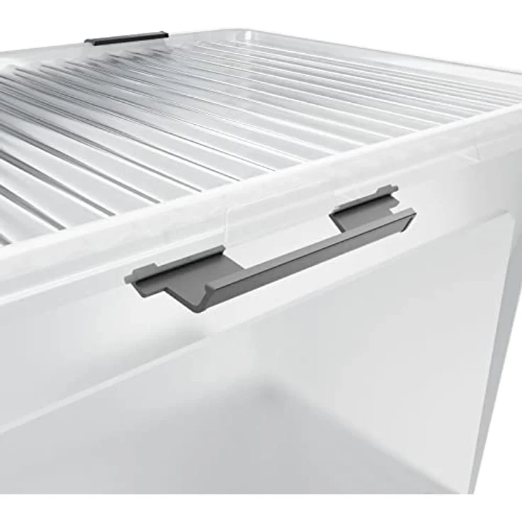 Deuba® Aufbewahrungsboxen 2 x 60l mit Deckel und Rollen, stapelbar, transparent Kunststoff BPA-frei Klickverschluss, RB60 für Büro, Garage, Waschraum – Bild 4