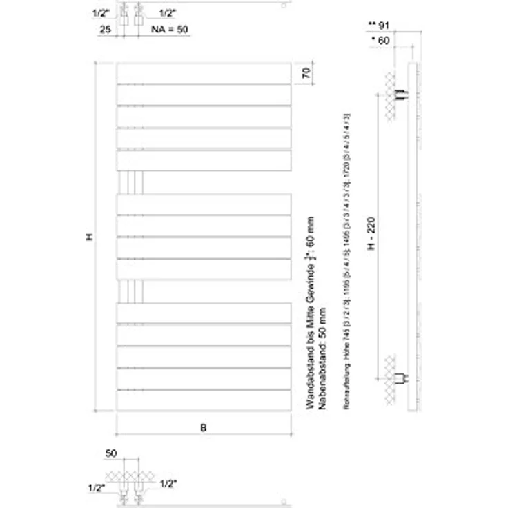 Ximax Badheizkörper P2-Open, 1495 mm x 500 mm in Weiß mit 751 Watt Leistung, ideal als Handtuchwärmer – Bild 3
