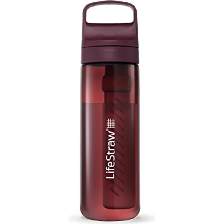 LifeStraw Go Serie - BPA-freie Trinkflasche mit Wasserfilter 650ml für Reisen und den täglichen Gebrauch - entfernt Bakterien, Parasiten, Mikroplastik + verbessert den Geschmack, Merlot Away (rot) – Bild 1