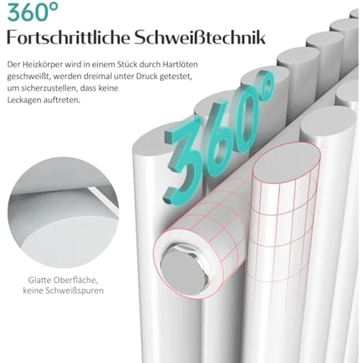 EMKE Heizkörper Horizontal 600x1000mm, Oval Design, Doppellagig, Weiß 1554W, Seitenanschluss – Bild 5